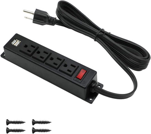 Mountable Power Strip with USB Ports,Wall Mount Power Outlets Screw Down Power Socket in Desk Under Cabinet Power Station 4AC Outlet 2 USB 6.56 Fe...