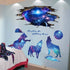 3D Blue Starry Sky Wolf Moon Wall Decals Removable PVC Magic 3D Milky Way Outer Space Planet Wall Sticker Peel Stick Home Decor for Kids Baby Bedr...