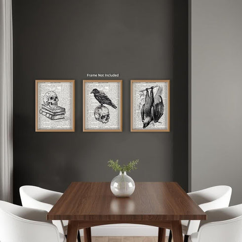 Posterizer 3 pcs-Gothic Creepy Black and White Skulls Dictionary Art-Vintage Art-Retro Art-Gift for Steampunk or Goth Fans- unframed wall art...