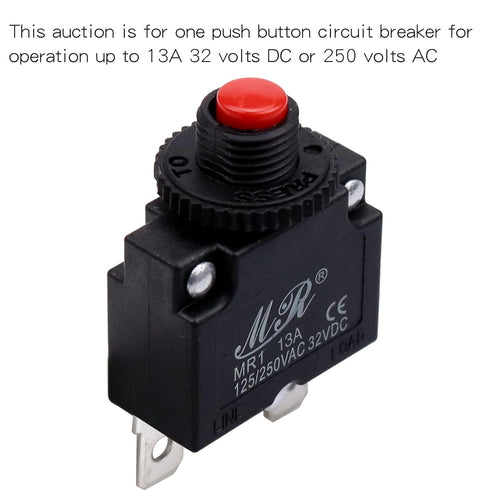 13 Amps Thermal Circuit Breakers 125/250V AC 32V DC Push Button Manual Reset Overload Protector Switch 13A 2 Pack with Transparent cover...