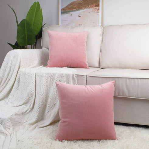 Artcest Set of 2 Decorative Velvet Throw Pillow Cases, Soft Solid Cushion Covers for Sofa Couch and Bed, 16"x16" (Blush)...