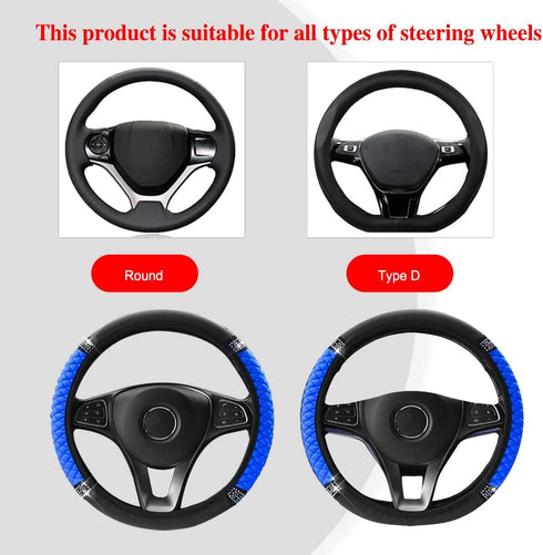 Bling Soft Leather Steering Wheel Cover, 15 Inch Colorful Rhinestones Elastic Steering Wheel Protector, Anti-Slip Car Steering Wheel Protector, St...