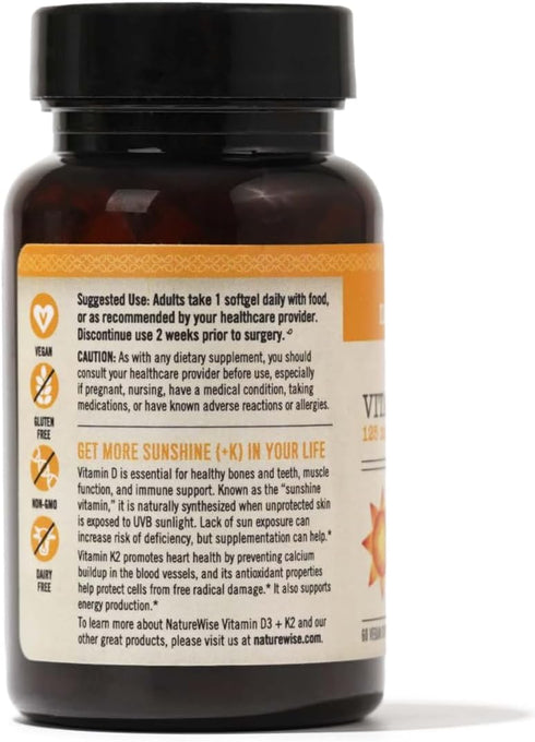 NatureWise Vitamin D3 + K2 with Plant Based Vitamin D3 5000IU & 100mcg Vitamin K2 as MK-7 - Max Absorption - Vegan Non-GMO - Immune Support - with...