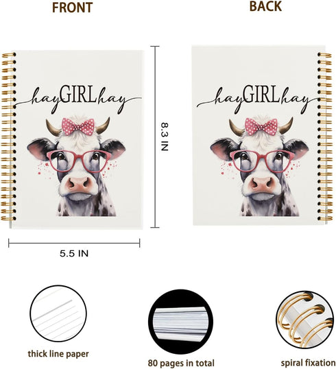 Preppy Cow Notebook Journal - Cow Gifts for Cow Lovers, Western Cow Office Supplies, Hay Girl Hay, College Ruled Hardcover Spiral Notebook 5.5 x 8...