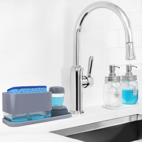Silicone Organizer Tray, Soap and Sponge Holder for Kitchen Sink, Bathroom - Storage Tray for Dish Brush, Soap Dispenser, Dishwashing Accessories-...