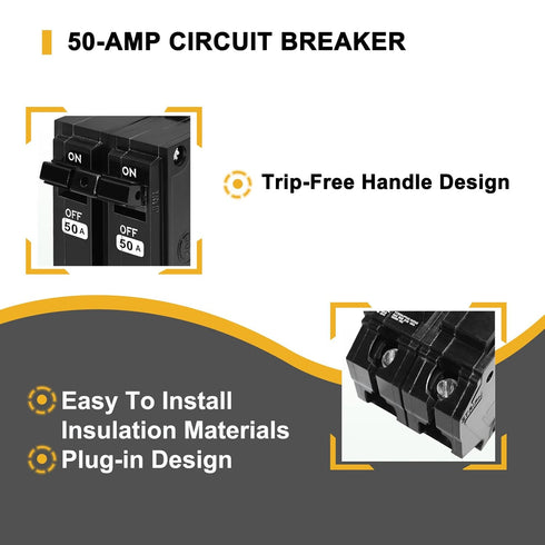 THQL2150 Circuit Breaker, 2Pole,120/240V 50 Amp 10kAIC,Plug-in Mounting Type,includes Current limiting System, Protect Circuit Safety...