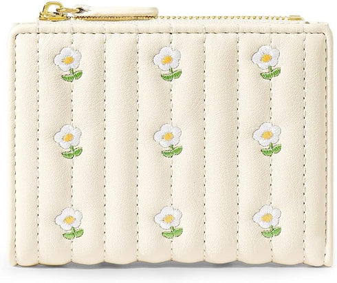 MEISEE Small Wallet for Girls Women Tri-folded Wallet Cash Pocket Card Holder Coin Purse with ID Window elegant youthful and cute -flowers-white...