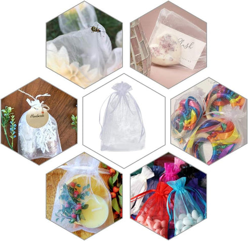 G2PLUS 100PCS White Organza Bags, 4x6 in Sheer Mesh Drawstring Gift Bags, Jewelry Pouches Candy Bag for Christmas, Wedding Favors...