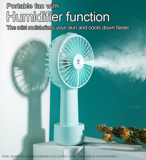 Portable Hand held Misting Fan, Small Personal 2000mAh USB Rechargeable Battery Operated Spray Fan Mister with Water Tank Mist Lash Fan 3 Speed St...