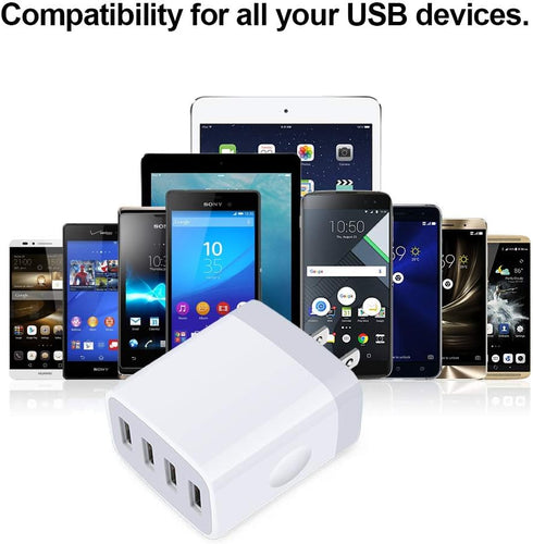USB Wall Charger,Sicodo 4 Ports Charger Cube 2 Pack 4.8Amp USB Adapter Power Plug Charging Station Box Compatible with iPhone 15/14/13/12/SE/11/X/...