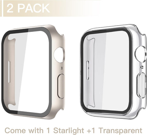 Misxi 2 Pack Hard PC Case with Tempered Glass Screen Protector Compatible with Apple Watch Series 9 Series 8 Series 7 41mm, Anti-Drop Lightweight ...