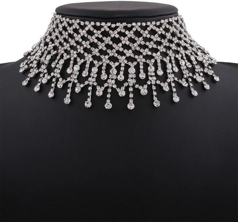 COLORFUL BLING Luxury Rhinestone Full Crystal Tassel Choker Necklace for Women Party Wedding Bridal Bridesmaid Costume Neck Jewelry Accessories...