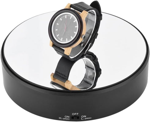 Rotating Display Stand, Speed Adjustable Electric 360° Turntable Display Holder Mirror Motorized Revolving Base Battery Powered for Displaying Jew...
