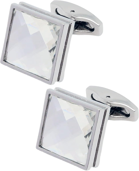 Silver Square Crystal Cufflinks for Men In Gift Box Transparent Polyhedron Crystal Men's Cuff Link for Wedding Shirt Party Business Birthday Anniv...