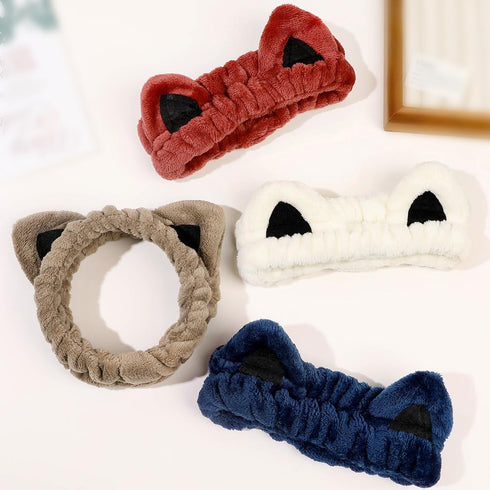 Huachi 2 Packs Cute Cat Spa Headband for Washing Face Makeup Skincare, Animal Headbands for Women Girls Trendy Stuff Gifts Soft Coral Fleece Facia...