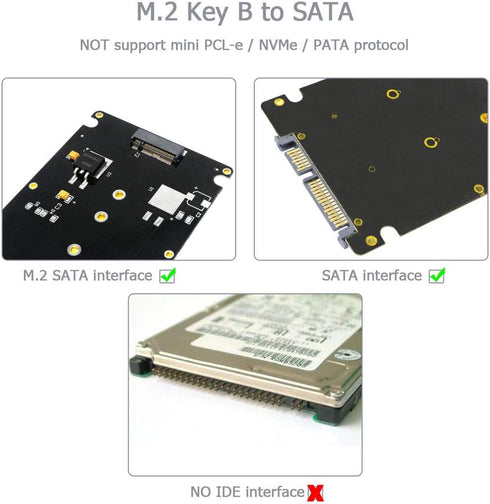 M.2 Adapter to 2.5 SATA Enclosure, B & M Key SATA Based NGFF SSD Converter to 2.5 Inch SATA 3.0 Card Support 2230 2242 2260 2280 Hard Drive with 7...