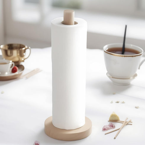 Wooden Paper Towel Holder Countertop - Solid Beechwood Paper Towel Dispenser Stand with Anti-Skid Base...
