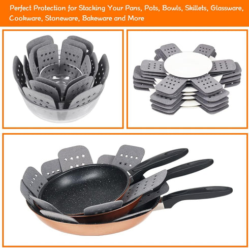 BYKITCHEN Pan and Pot Protectors, Larger & Thicker Pan Protectors with Stars, Set of 6 and 3 Different Sizes, Pot Protectors for Stacking and Prot...