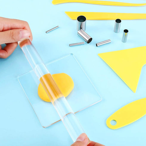 Allazone 25 PCS Acrylic Clay Roller with Acrylic Sheet, Acrylic Sheet Backing Board, Engraving Pen Plastic scraper Clay DIY Tool for Shaping and S...
