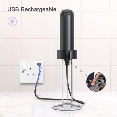 Powerful Electric Milk Frother Set, Rechargeable Drink Blender with Stand/Base, Foam Maker Mixer, Handheld Milk Frother for Coffee, Cappuccino, La...