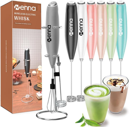 Milk Frother With Stand Battery Operated Foam Maker Frother Wand For Coffee, Latte, Cappuccino, Hot Chocolate, Mini Drink Mixer Stainless Steel Wh...