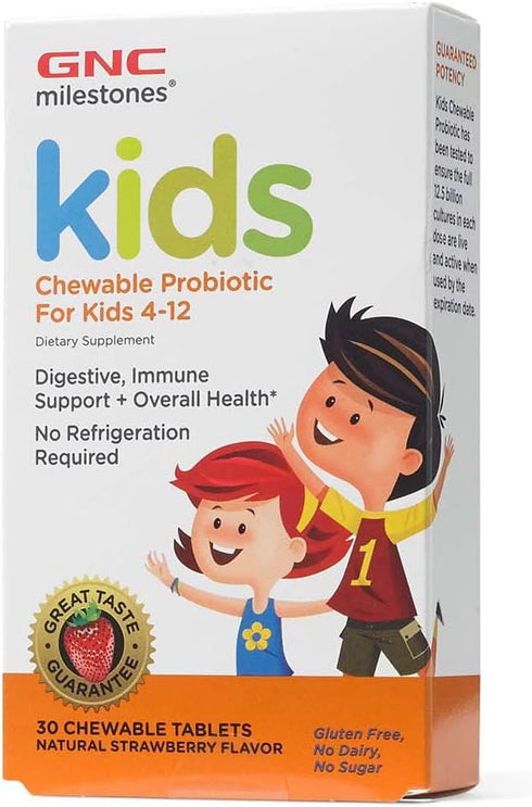 GNC Milestones Kids Chewable Probiotic for Kids 4-12, 30 Chewable Tablets, Supports Digestive and Immune System...