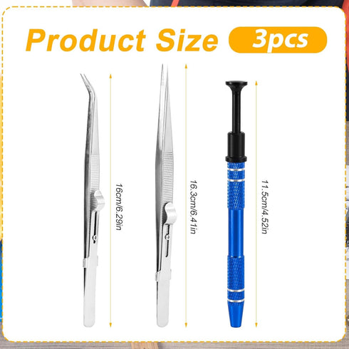 3pcs Gripper Tool, Premium Aluminum Alloy Jewelry Pickup Tool & 2pcs Tweezers Piercing Claw Tool Hand Tools Used for Gripping Small Parts Pearl Je...