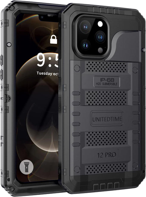 Unitedtime for iPhone 12 Pro Case Waterproof with Built-in Screen Protector Full Body Rugged Hard Silicone, Military Grade Shockproof Dustproof Pr...