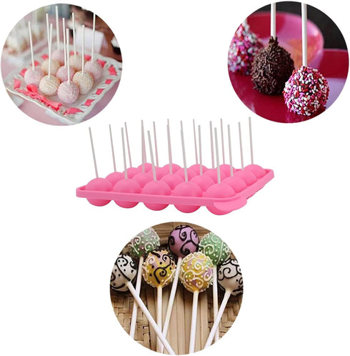 20 Holes Silicone Non-stick Cake Pop Kit Silicone Lollipop Mold Cake Mold Baking Chocolate Ice Lattice Bakeware Mould +20 Sticks...