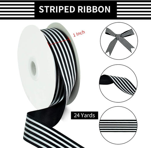 Black White Striped Ribbon 1 Inch Wide Fabric Grosgrain Ribbons 25 Yards Roll for Gift Wrapping Valentine's Day DIY Hair Accessories Crafts Party ...