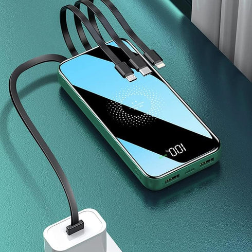 Portable Charger 10000mAh LED Display 4 in 1 Power Bank Self Wired Power Supply Battery Pack Fashionable Design (Army Green)...
