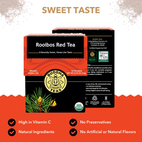 Buddha Teas - Rooibos Red Tea - Organic Herbal Tea - For Digestive Health - Rejuvenate & Support - Caffeine Free - 100% Kosher & Non-GMO - 18 Tea ...