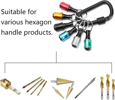 1/4 inch Hex Shank Bit Holder, 6pcs Quick Release Drill Bit Holder Keychain for Impact Driver, Portable Screwdriver Bits Holder, Aluminum Alloy, C...