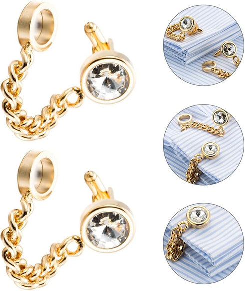 Amosfun 1 Pair Crystal Cufflinks with Chain Golden Mens Business Wedding Shirt Cufflinks Set Shirt Accessories for Men Attire Storage Travel Box O...
