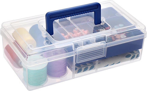 BTSKY Clear Plastic Storage Box with Removable Tray Multipurpose Stationery Storage Box with Handle Handy Sewing Box Art Craft Supply Organizer Ho...