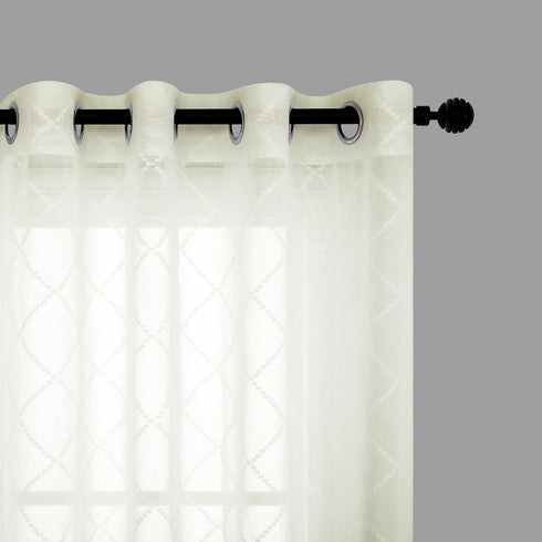 KOUFALL Quatrefoil Sheer Curtains 63 Inch Length for Living Room Cream Beige Grommet Airy Semi Sheer Curtains Faux Linen Texture Light Filtering S...