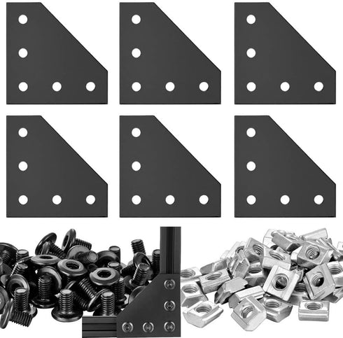 6Sets 2020 Corner Bracket Connectors 5 Hole L Shape Joint Plates for 2020 Series 6mm Slot Aluminum Extrusion Profile Accessories(L Black)...