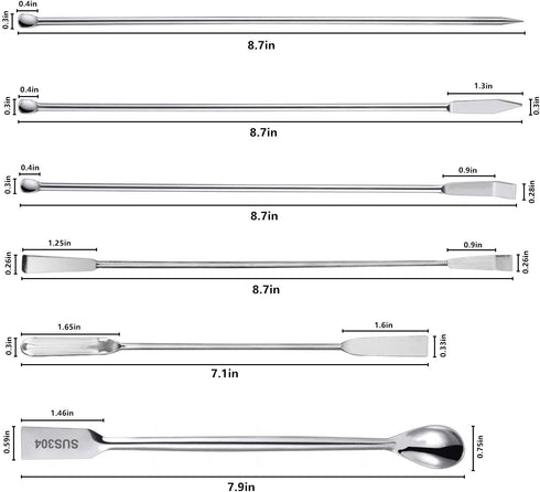17 Pack Lab Spatula - Micro Lab Spoon/Scoop with Nickel Stainless Steel- Laboratory Mixing Spatula Sampling Spoon for Powders Gel Cap Filler, Caps...