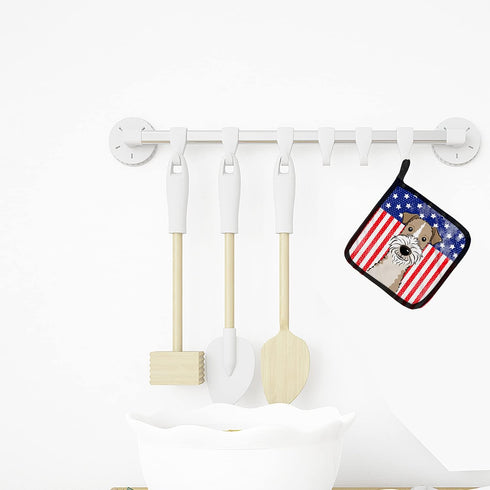 Caroline's Treasures BB2177PTHD American Flag and Wire Haired Fox Terrier Pair of Pot Holders Kitchen Heat Resistant Pot Holders Sets Oven Hot Pad...