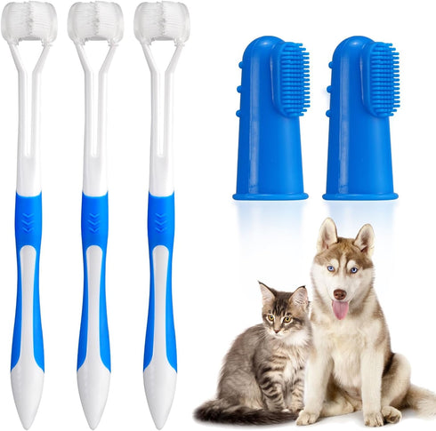 Dog Toothbrush Set - 3-Sided Dog Toothbrush Set for Dogs, Cats and Puppies - Soft Silicone Bristles for Easy Cleaning and Safety...