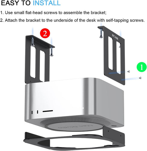 IFCASE Aluminum Under Desk Stand Mount for Mac Studio M2 M1 Max, Ultra with Anti-Scratch Pad (Black)...