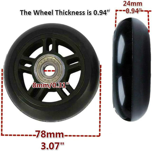 ORO 1 Pair Luggage Wheels Replacement 78 * 24mm Case Wheels with 8mm(0.31") Bearings Wheels for Suitcase and Inline Outdoor Skate and Caster Board...