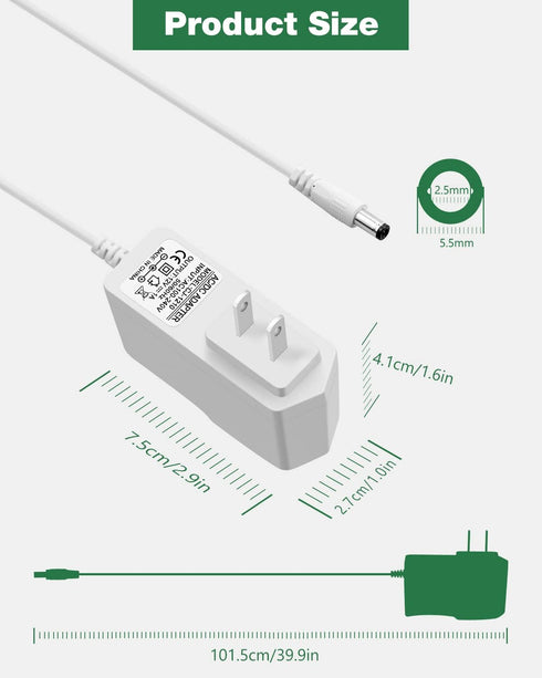 12V 1A Power Supply White, 100-240V AC to DC 12Volt 1Amp 12W Adapter 0.8A 500mA 400mA Power Cord 5.5x2.5mm Tip for LED Light Strips, Security Came...