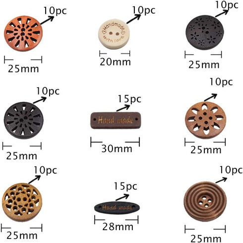 100 Pack Assorted Wood Wooden Buttons Black Brown Beige 4 Hole Mixed Sewing Art DIY Craft Supplies Kits with Box...