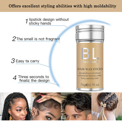 BestLand Hair Wax Stick, Flyaways Hair Stick Non-greasy Styling Wax Stick for Hair Edge Control Hair Finishing Slick Wax Stick Flyaways Edge Frizz...