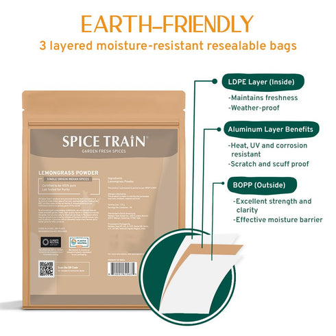 SPICE TRAIN Lemongrass Powder (226g/8oz) Non GMO, Gluten Free, 100% Raw, Sourced from India, For Cooking, Smoothies, Tea, Packed in Resealable Zip...