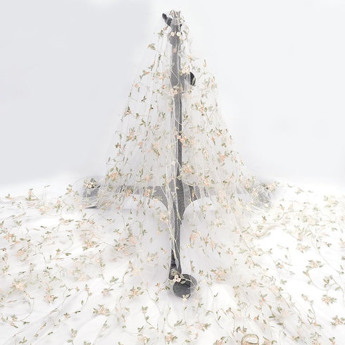 NBEADS 3 Yards Floral Mesh Lace Fabric, 51inch Wide Organza Embroidered Tulle Fabric Flowers Leaves Vine Lace Trim for DIY Wedding Handmade Clothi...