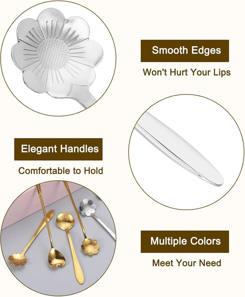 uxcell 4Pcs Stainless Steel Flower Spoon 7 Inch Long Handle Sun Flower Teaspoon Ice Cream Spoon Coffee Spoons for Cocktail Stirring Mixing, Silver...