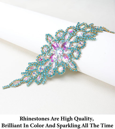DUOBAO Rhinestone Pearl Bead Appliques Aqua Rhinestones Applique Bridal Accessories Crystal Trim Wedding Dress Sash Belt Headband DIY RA004 (23.5c...
