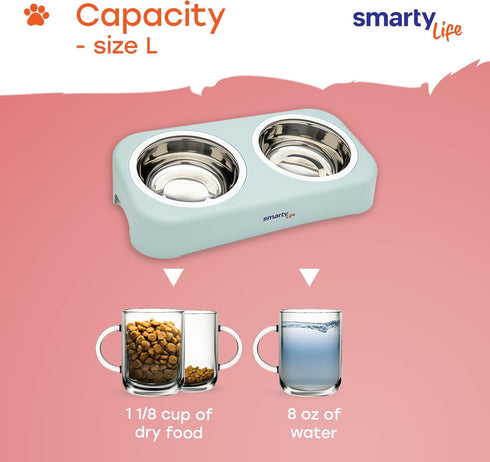 Elevated Stainless Steel Dog Feeder - Durable Pet Dish Set with Stand for Food and Water - 6.69 x 13.58 x 3.15 inches...